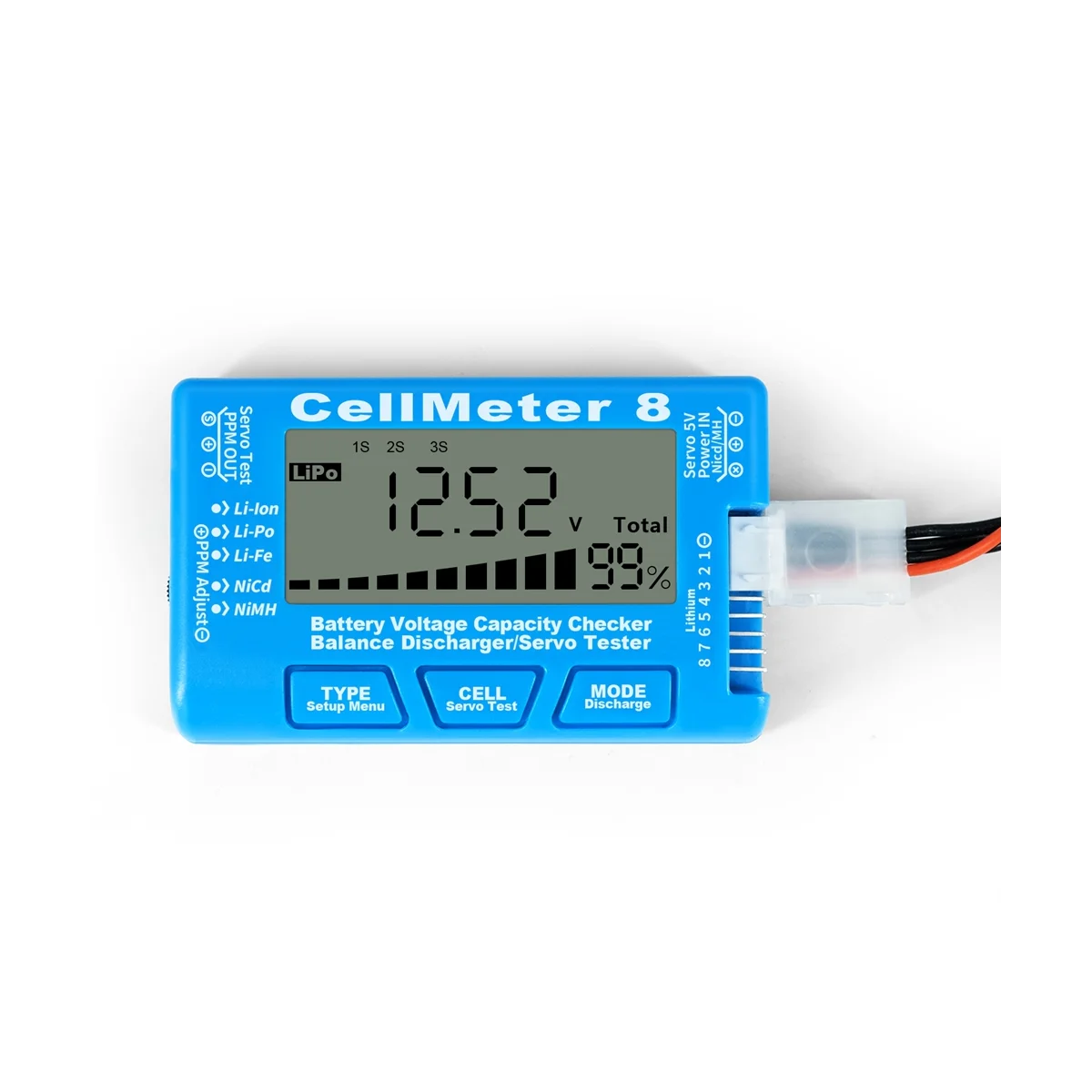 RC Cellmeter 8 Digital Battery Capacity Checker Controller Tester Voltage Tester for Li-Ion NiMH Nicd Cell Meter Blue