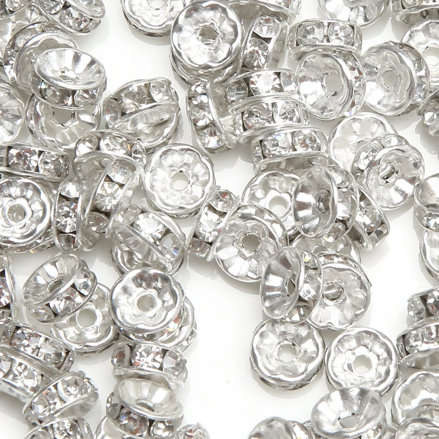 (50Pcs=1Lot !) AAAA Quality 6x3MM Metal Silver Plated Crystal Rhinestone Rondelle Spacer Beads 18Colors For Choose