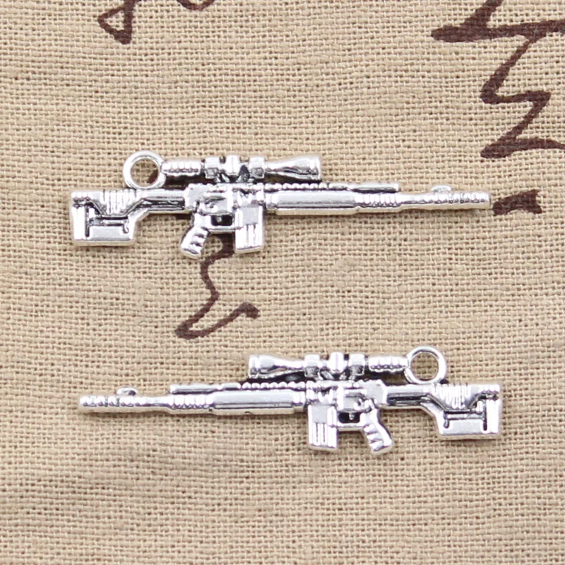 12pcs Charms Sniper Rifle Gun 8x42mm Antique Silver Color Pendants DIY Crafts Making Findings Handmade Tibetan Jewelry