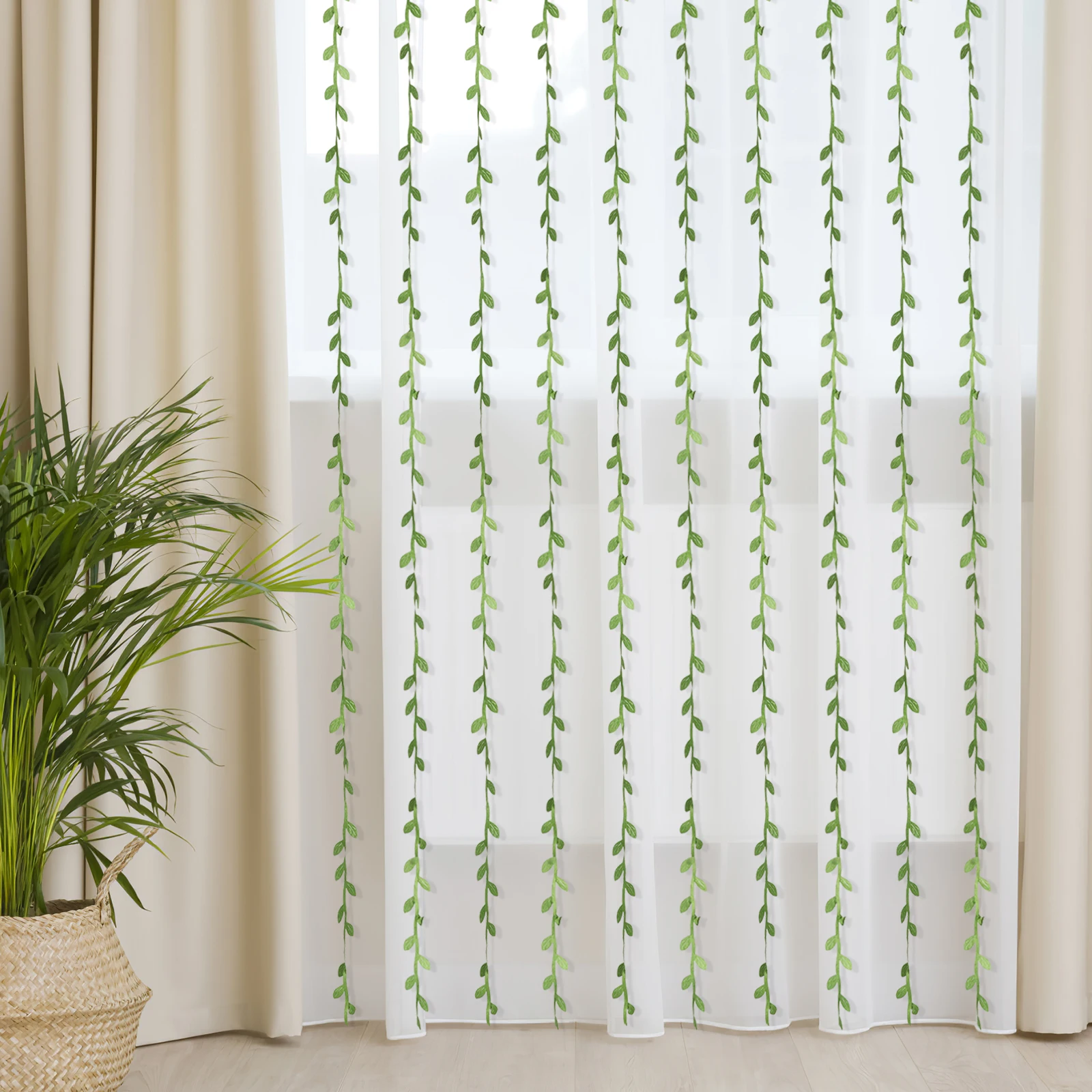 

Artificial Rattan Leaf Garland Strings Green Ribbon Decor DIY Christmas New Year PartyFake Vines Bedroom Leaves String