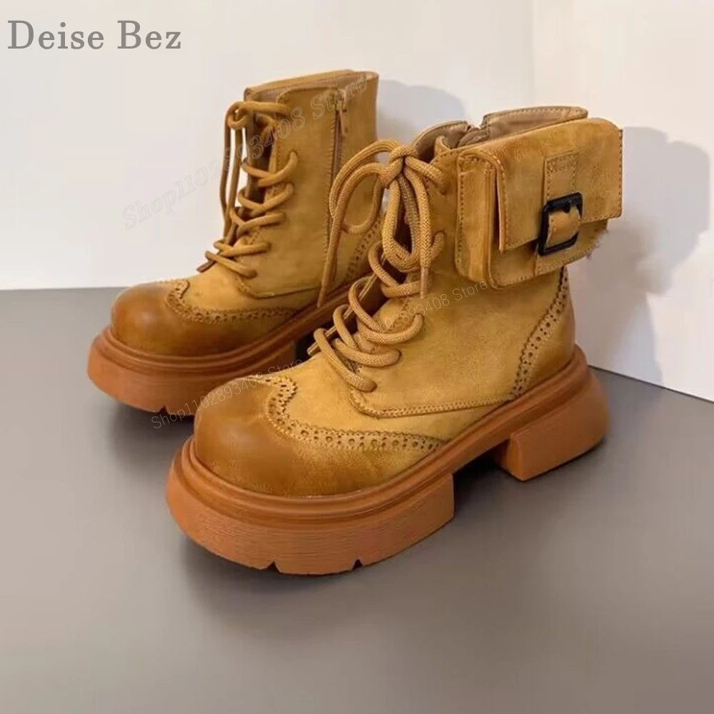 

Yellow Lace up Men Ankle Boots New Design Cross Tied Thick Soled Round Toe Oxford Fashion Men Shoes 2023 Cool Zapatillas Mujers