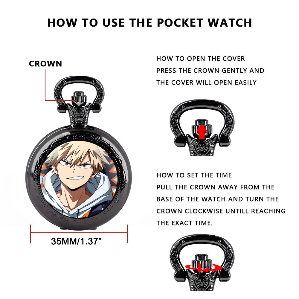 رائعة أنيمي Bakugou Katsuki زجاج قبة ساعة جيب كوارتز الأرقام العربية قلادة قلادة هدايا للنساء رجل مع سلسلة #6