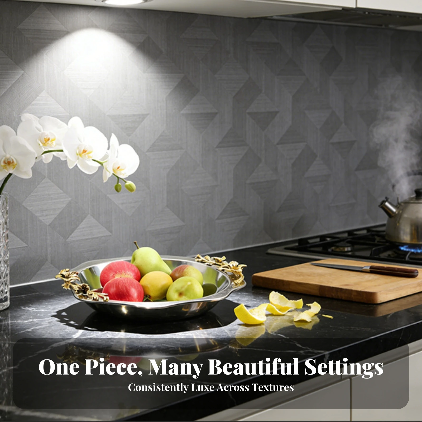 Bar Tray Polished Silver Stainless Steel Tray with Gold Floral Embellishments Metal Fruit Bowl Low-Slung for Display Shelf