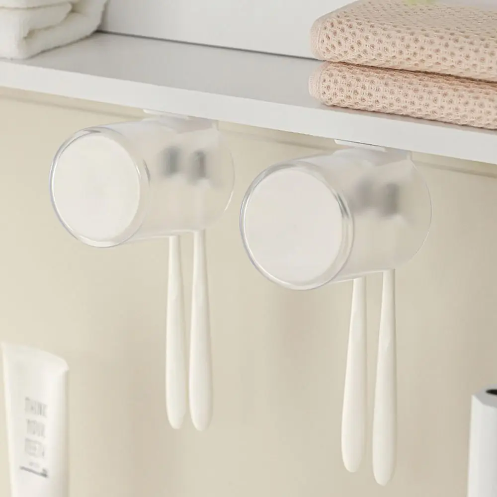 

Wall Mount Toothbrush Holder Hanging 2 Slots Toothbrush Storage Rack with Tooth Glass Self Adhesive Toothbrush Organizer