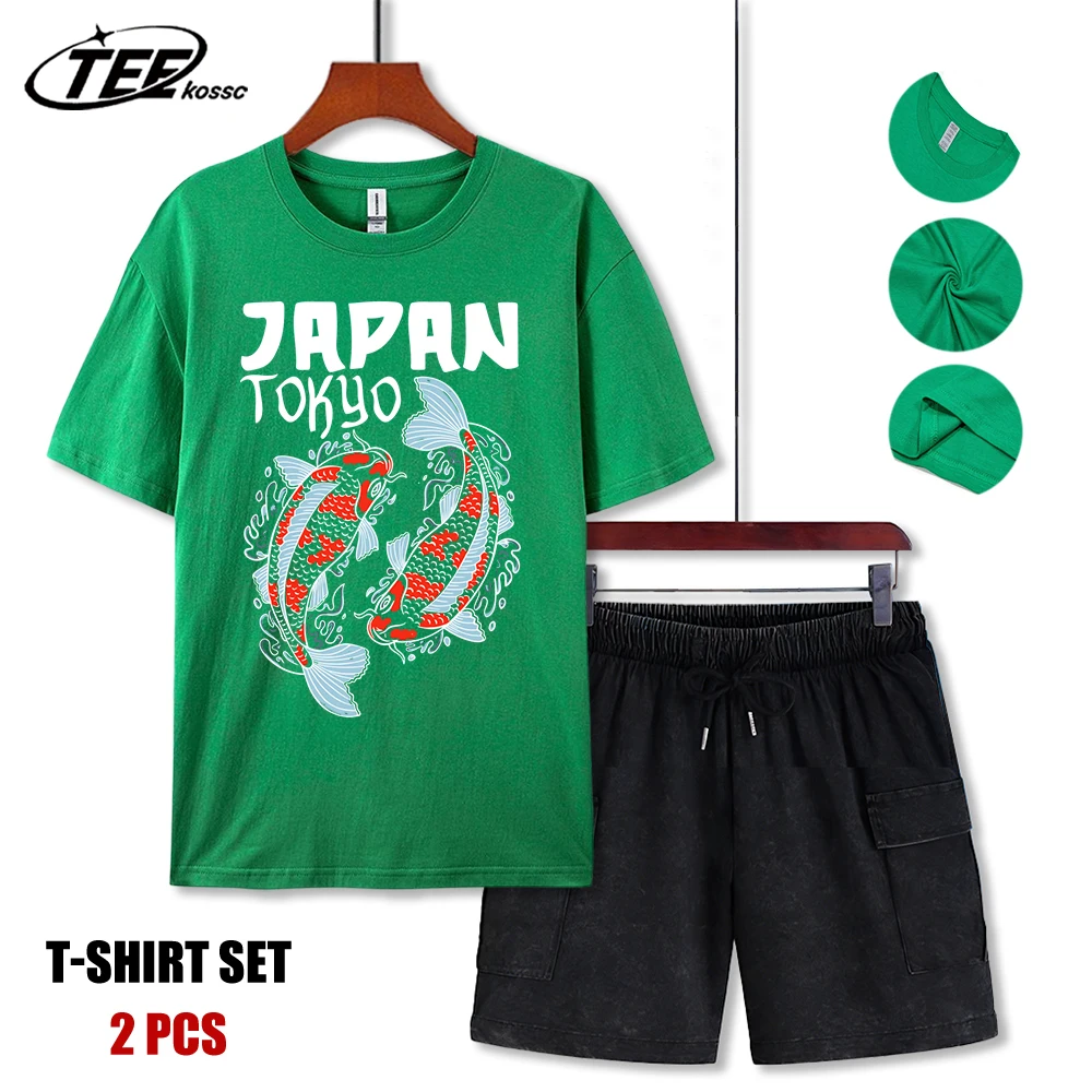 

Harajuku Japan Tokyo Koi Print Men Retro T-Shirt Casual Cotton T Shirts Oversize Hip Hop Clothes Unisex Comfortable Short Suit