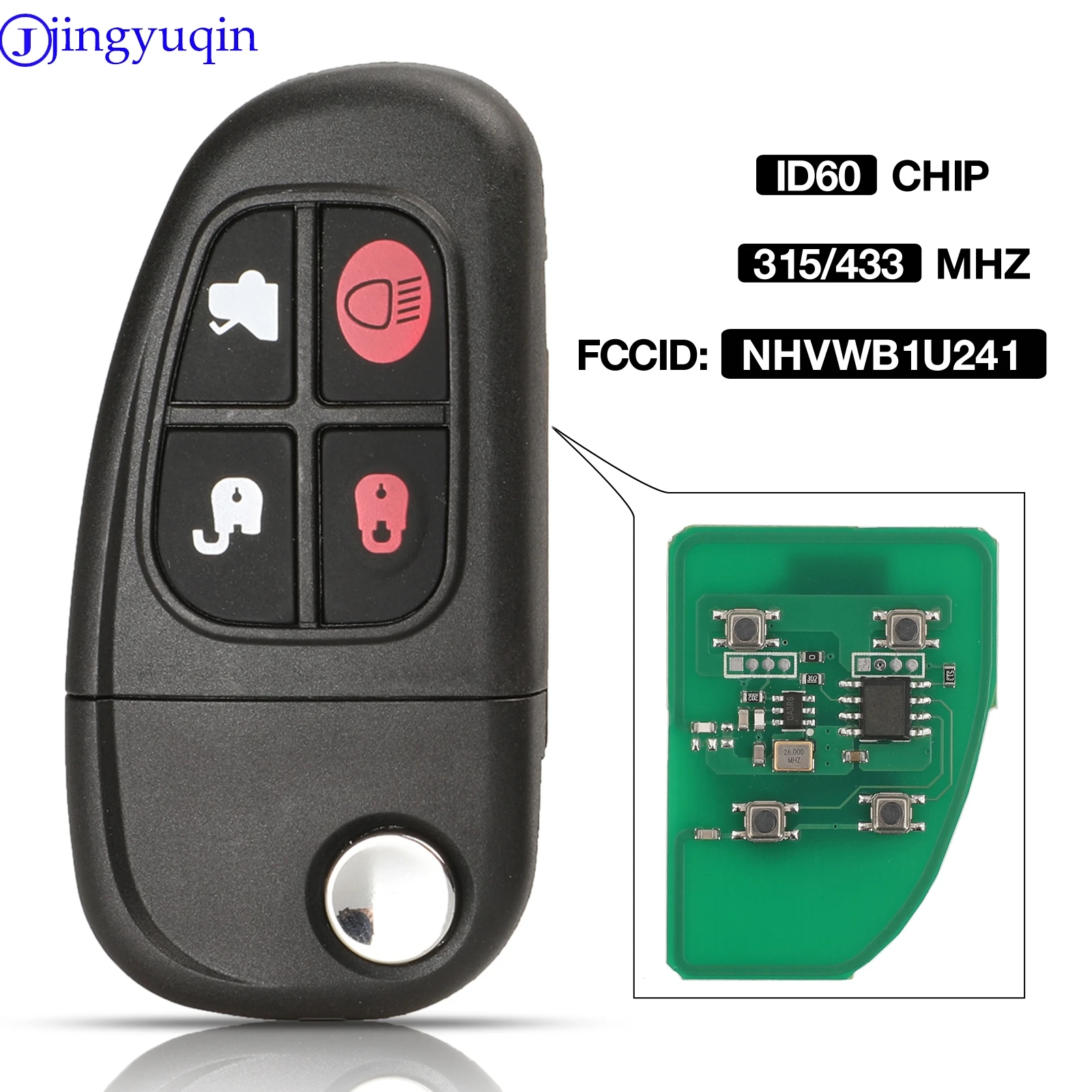 jingyuqin 4BTN Flip 315/433mhz 4D60 Chip Remote Control Car Key Fob Replacement For Jaguar X-Type S-Type XJ XK Type NHVWB1U241