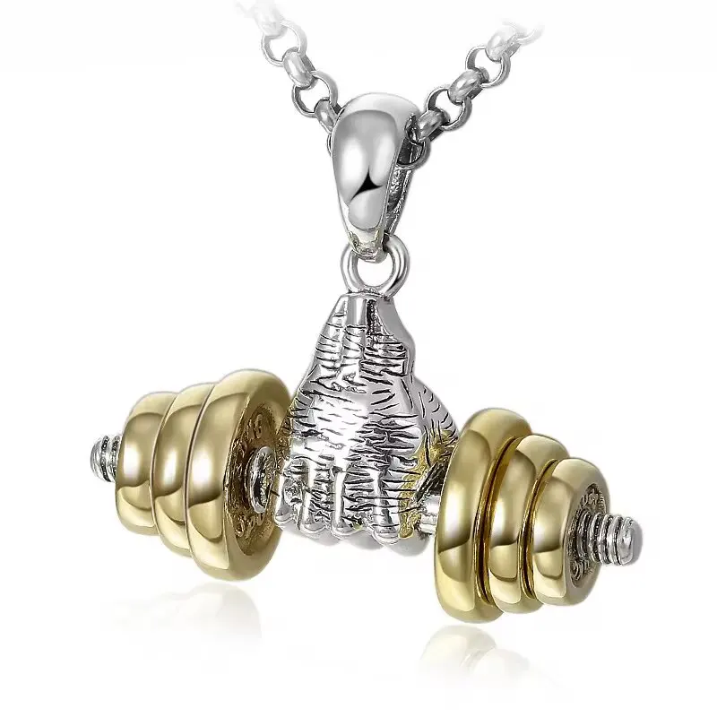 Fashionable Fitness Master Hand-Held Dumbbell Pendant Necklace Men\'s Gym Bodybuilding Sports and Leisure Jewelry
