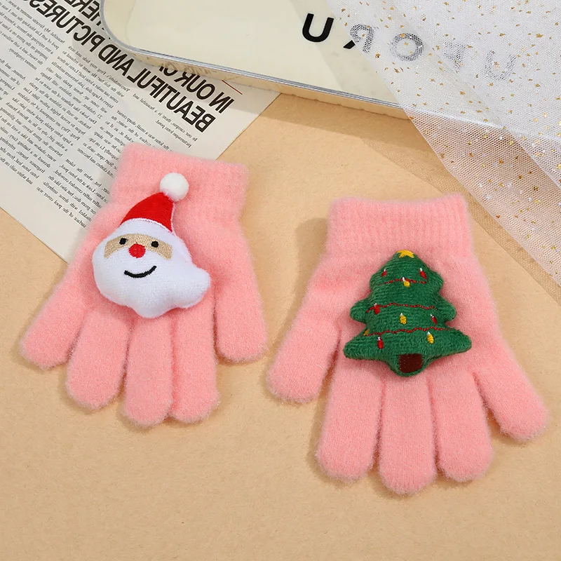 1Pair Soft Winter Warm Gloves For Women Girls Christmas Thick Mittens Cartoon Santa Claus Christmas Tree Gloves Festival Gifts