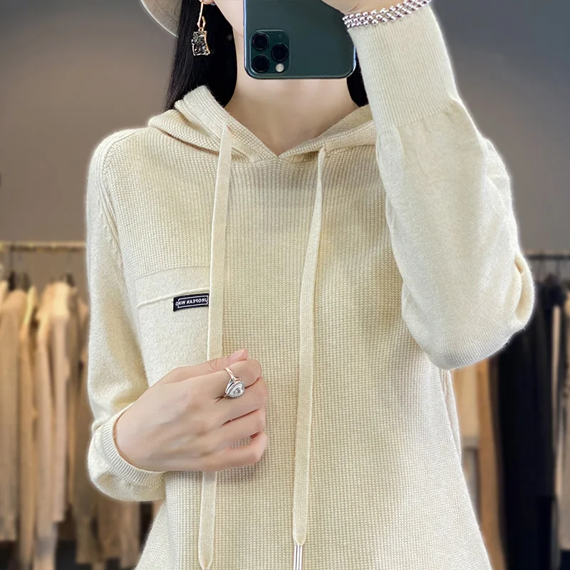 2023 New Autumn Winter Selection Cashmere Hoodie Women\'s Loose Hooded Knitted hoodie Sweater Women