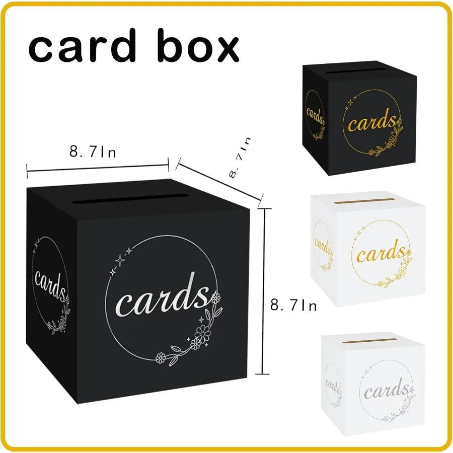 졸업식, 신부, 베이비 샤워, 생일, 장례식, 은퇴식, 결혼식, 티켓, 추첨용 블랙 및 실버 선물 카드 박스 1팩