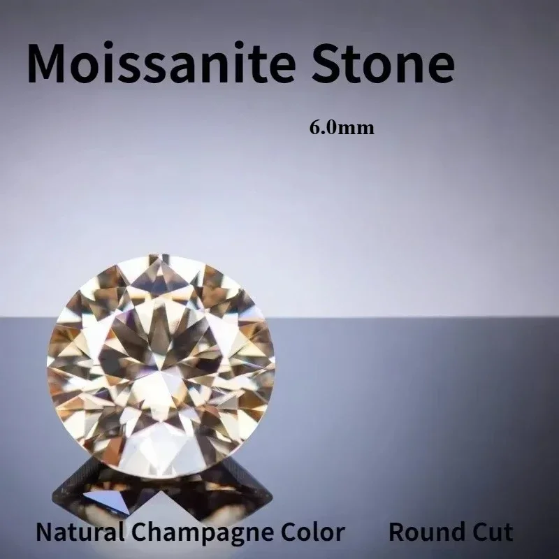 Natürlicher Champagnerfarbener Moissanit-Stein, runder Schliff, loser Edelstein für Schmuck mit Zertifikat – Detail 1
