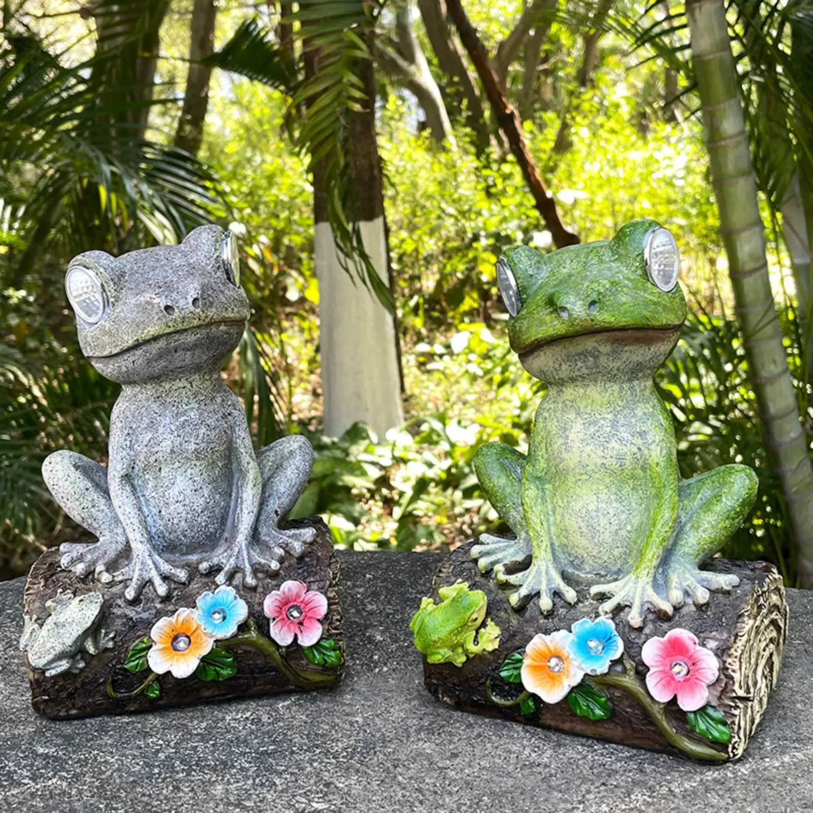 Solar-Powered Frog Figurine Cute Cartoon Design Solar Frog Statue Automatic Dusk Lighting Weather Resistant for Yard, Patio