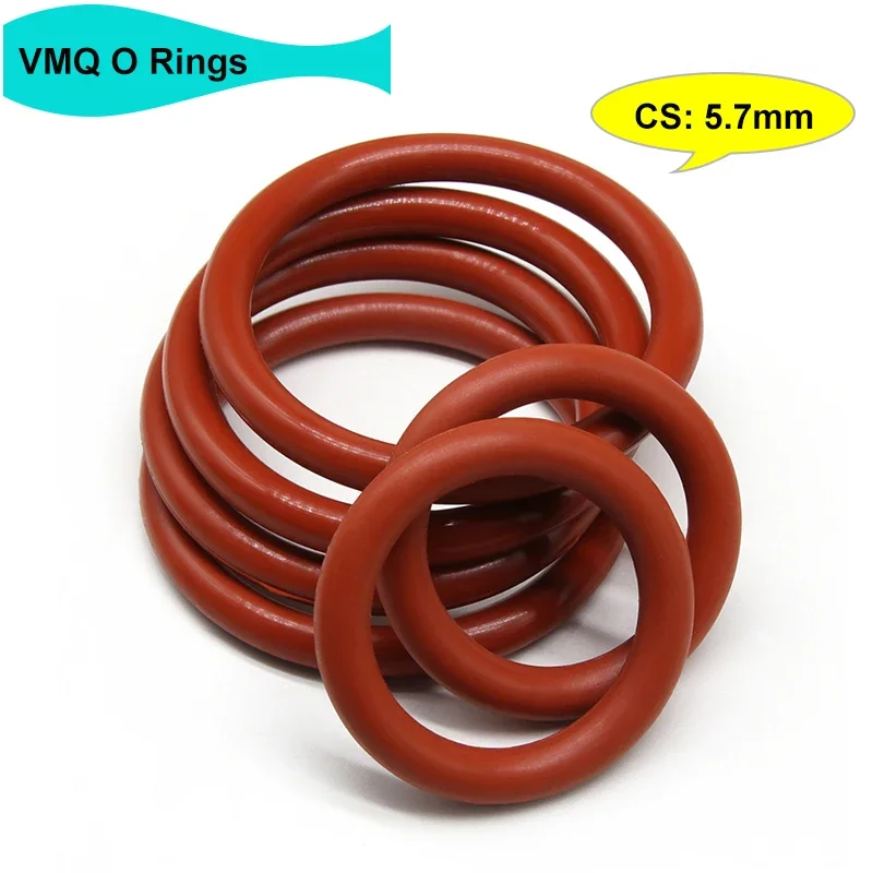 5Pcs Red VMQ O Ring Gasket CS 5.7mm OD 40 ~ 175mm Food Grade Waterproof Washer Silicone Rubber Insulate Round O Shape Seal