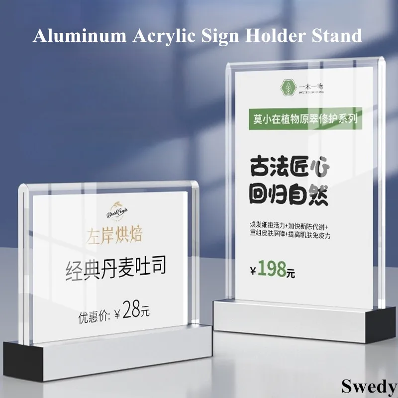 100x70mm Aluminum Price Label Paper Tags Promotion Acrylic Sign Holder Table Metal Name Number Card Holder Display Stand