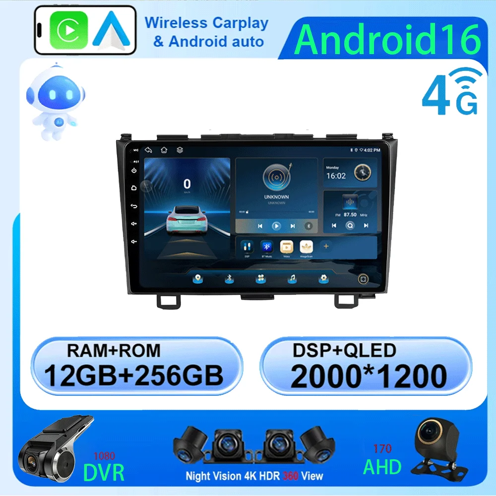 Android 16 Car Radio  For Honda CRV CR-V 3 RE 2006 -2012 Multimedia Video Player Navigation stereo GPS No 2din 2 din dvd 5G+WIFI