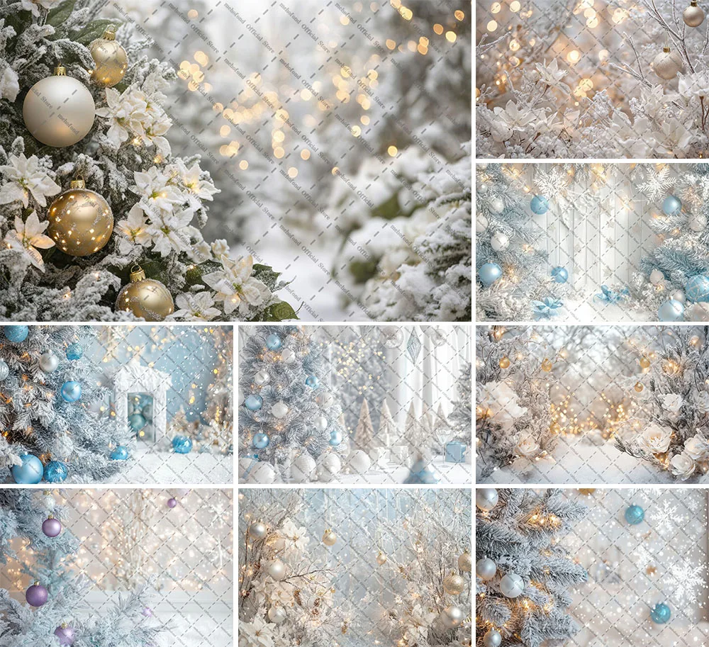 Mehofond التصوير خلفية عيد الميلاد الشتاء الغابات الثلوج بريق شجرة الصنوبر الاطفال الأسرة صورة ديكور خلفية استوديو الصور