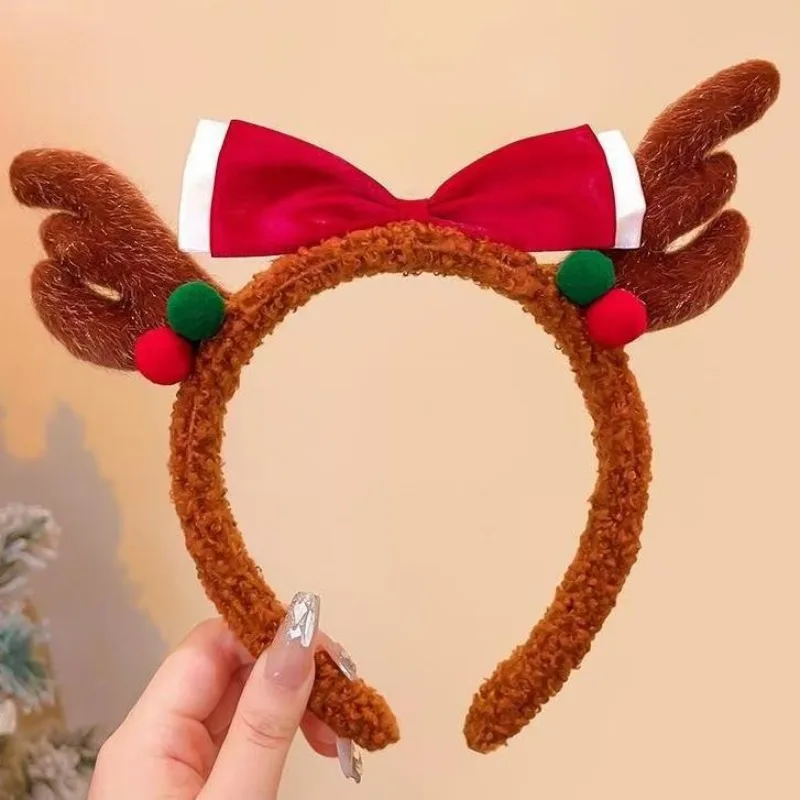 Bonito de pelúcia elk bandana rosto lavagem argola de cabelo natal vestir-se alta headtop chifres de veado faixa de cabelo festa cosplay presentes scrunchie
