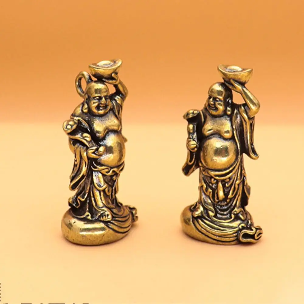 Copper Maitreya Buddha Miniatures Figurines Pocket Brass Small Statue Ornaments Home Decor Craft for Living Room Desk Decoration