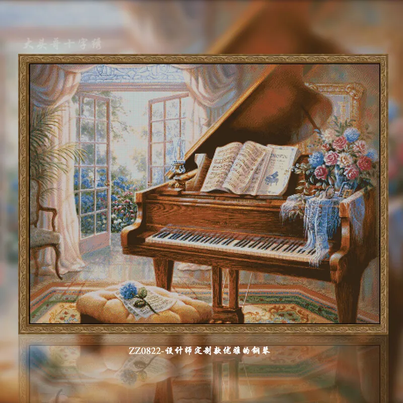 [ZZ0822-Elegant piano] Stamped Cross Stitch Kit 14CT 16CT, Creative Needlework Project, Cotton Embroidery Threads
