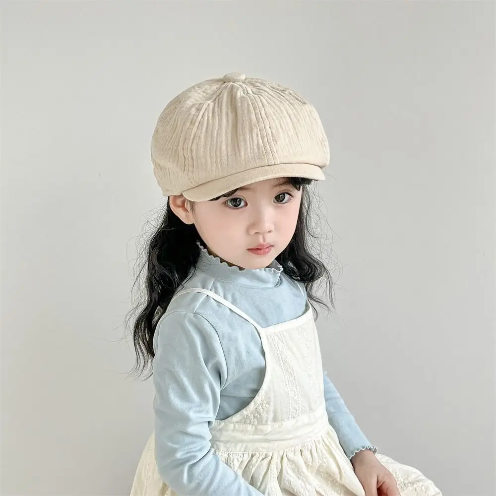 

Retro Solid Color Children Forward Hat Korean Harajuku Kids Newsboy Cap 2-6year Visor Baby Beret Boy Girl