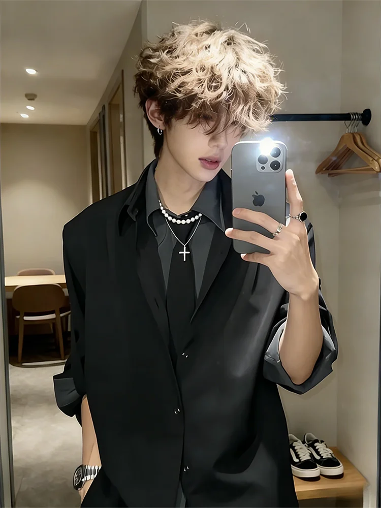 Casual Style Men's Shirt Jacket Fake Two-Piece Suit Korean Style Preppy Spring Autumn High Sensation British Style Long Sleeve