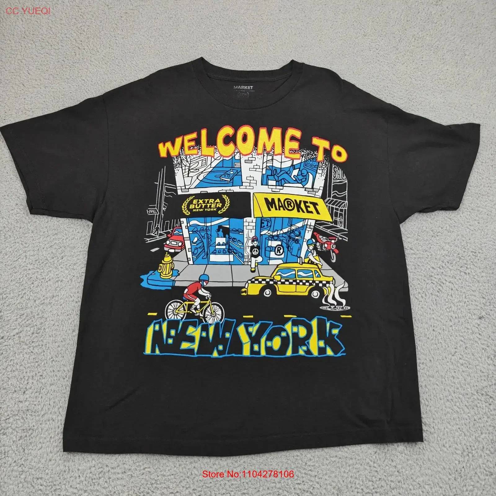 Market Extra Butter Welcome To New York T Shirt Mens 2XL Black Streetwear vintage Washed Comfortable Stretched Casual Versatile