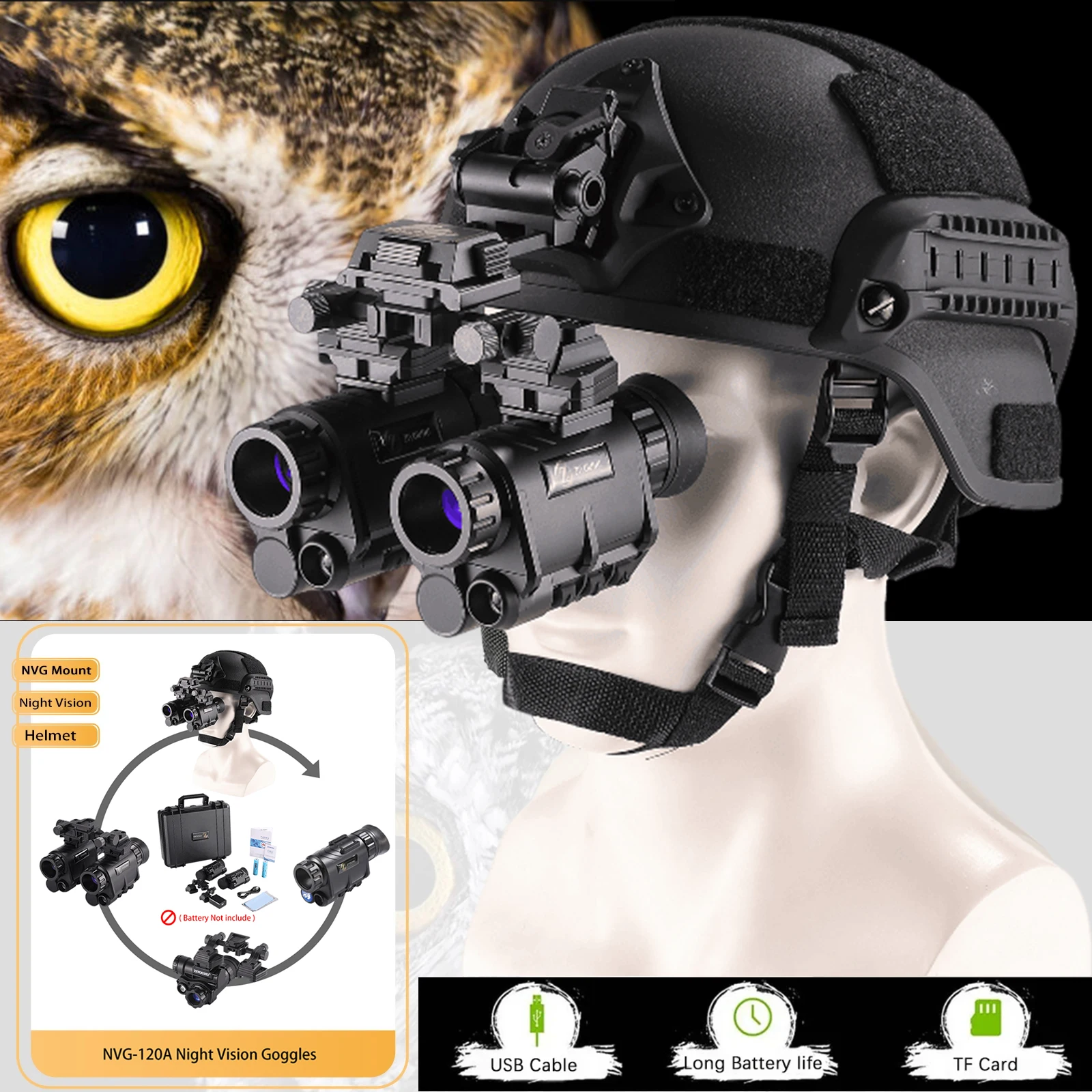 New Infrared Night Vision Dual Tube Digital Goggles NVG120A WIFI Video Recording All Black Helmet Hunting Headwear Night Vision