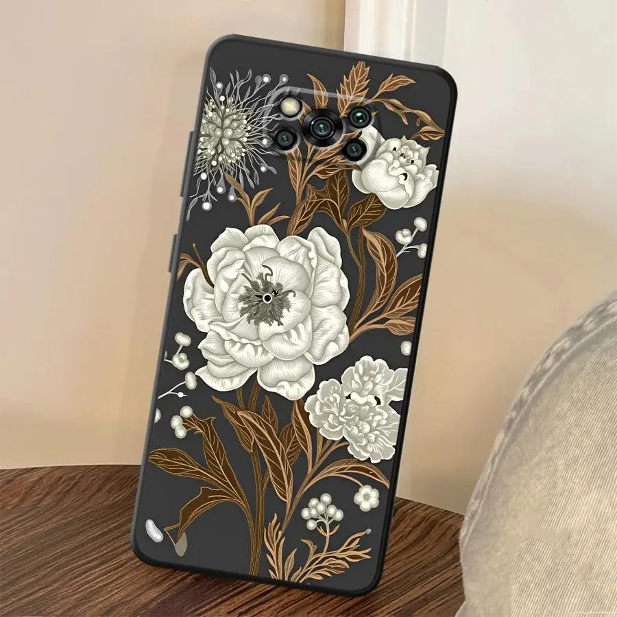 White Silver Lotus Case for Xiaomi Poco F8 F3 X3 X4 X5 X7 Pro C75 C50 F1 C61 M3 M4 M7 M5 Funda Phone Cover C71 view 2