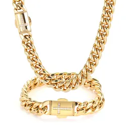 Dropshipping Miami Hip Hop Cuban Link Chain Necklace for Men Stainless Steel Collar Choker Fashion Jewelry with Iced Cross Clasp