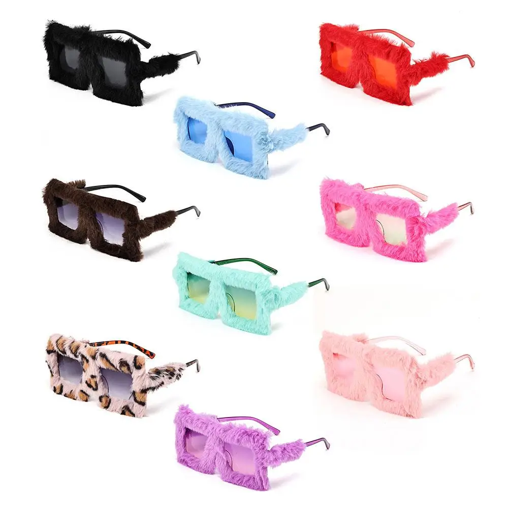 Oversized Plush Sunglasses Soft Fluffy Party Christmas Halloween Cosplay Square Frame Sun Glasses Style Novelty Glasses