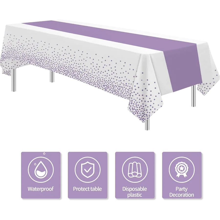 Белые и фиолетовые украшения для вечеринок, скатерть, 3 упаковки, одноразовая скатерть в фиолетовую точку, скатерть с принтом для дня рождения ребенка B