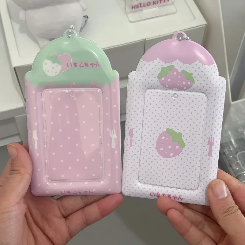 Kawaii Pink Heart PVC Photo Frame Cute Strawberry 3 Inch Kpop Photocard Sleeves Polaroid Photo Protector Keychain Pendant 2026
