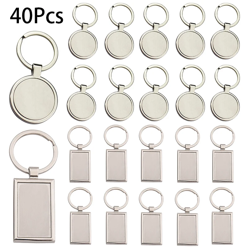 

40Pcs Blank Keychain Flat Round Rectangle Blank Tags Pendants Charms for Jewelry Pet Dog Tags Making