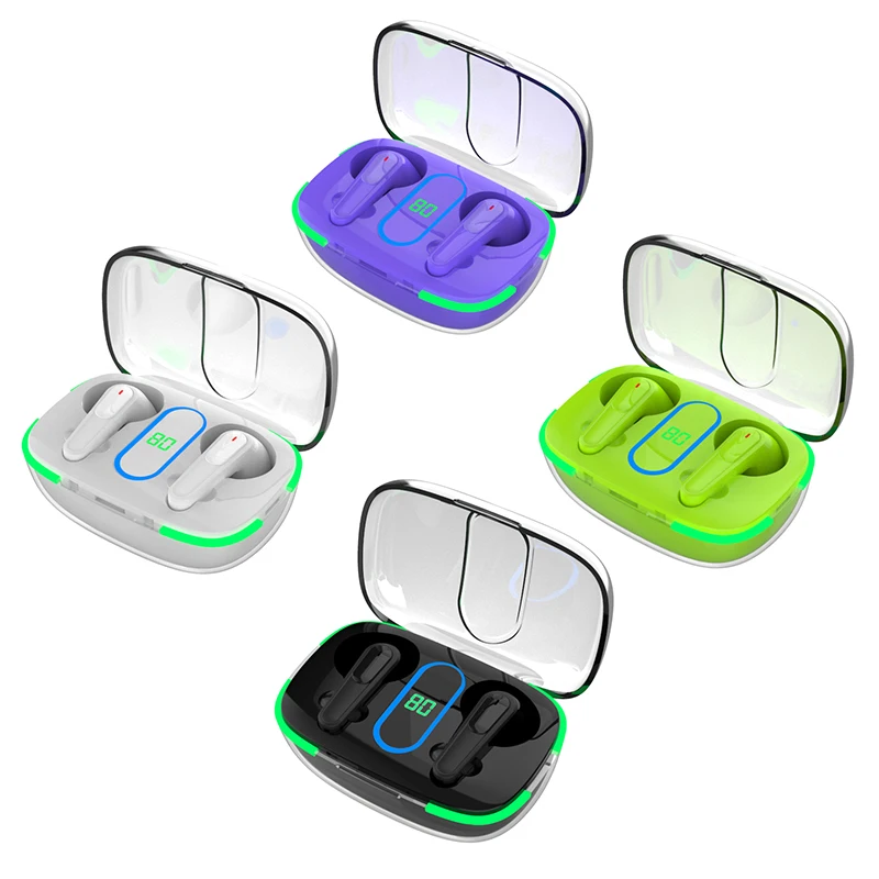Pro70 Transparent Cover Bluetooth Earbuds, LED Power Display Breathing Light Design, Fast Pair Clear Stereo Sound 200mAh Battery