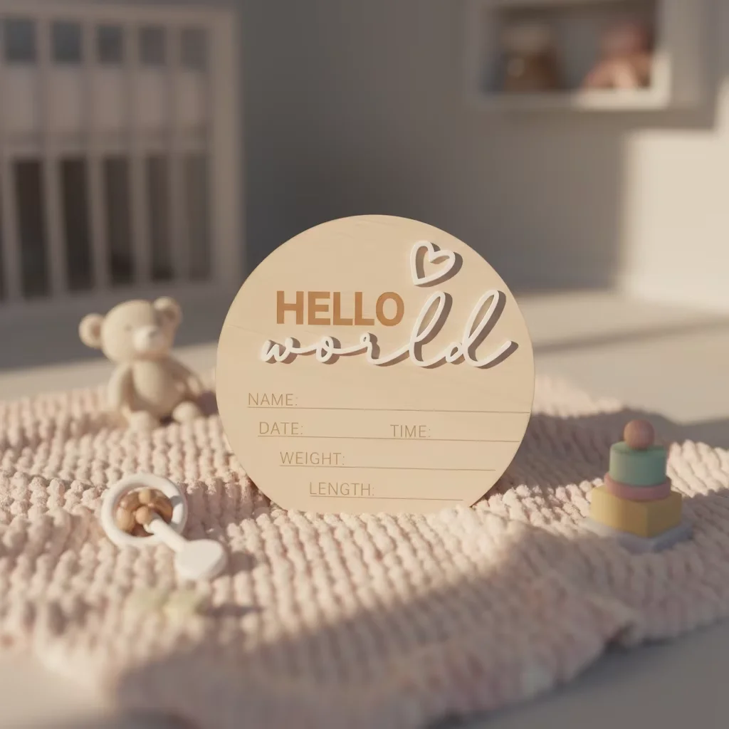 

10 шт., 3D любовь «Hello World», натуральное дерево, имя рождения, веха, сувенир на память, аксессуары для вечеринок с раскрытием пола