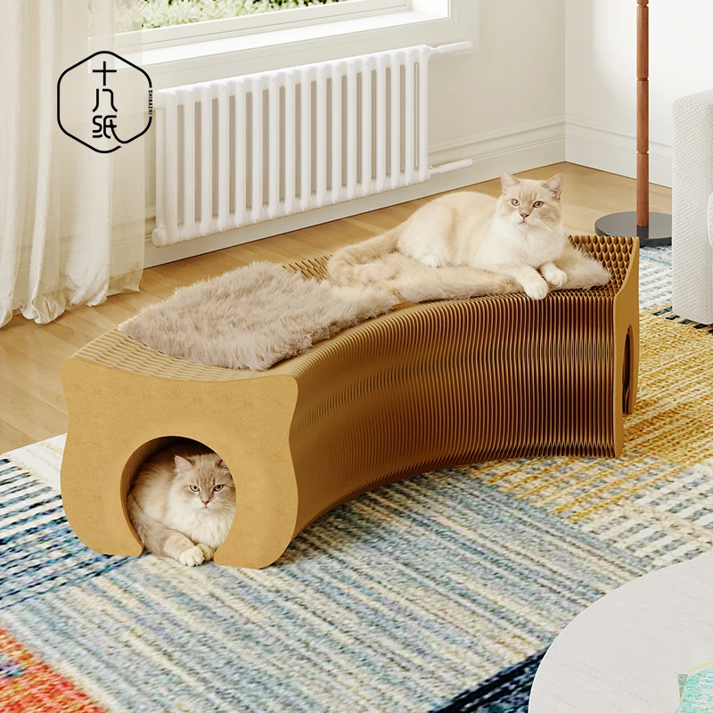 

Eighteen Paper Cat House Bench Artistic Sofa Stools for Living Room Creative,Minimalist,Foldable Bench Shared By Humans and Cats