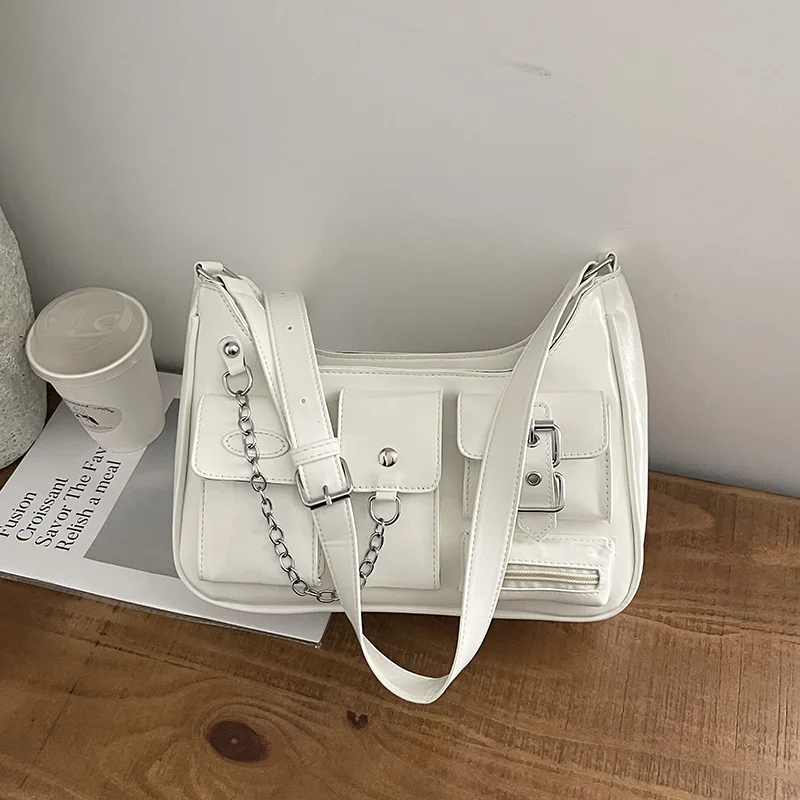 Women's Casual Burgundy PU Leather Hobo Bag with Multiple Pockets and Silver Chain Strap Large Crossbody Purse for Daily Use