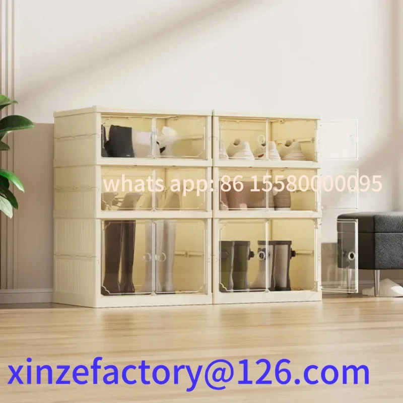 กล่องรองเท้าพับได้หลายชั้นที่ปรับแต่งได้กันฝุ่นที่เก็บรองเท้าผ้าใบพลาสติกหนา