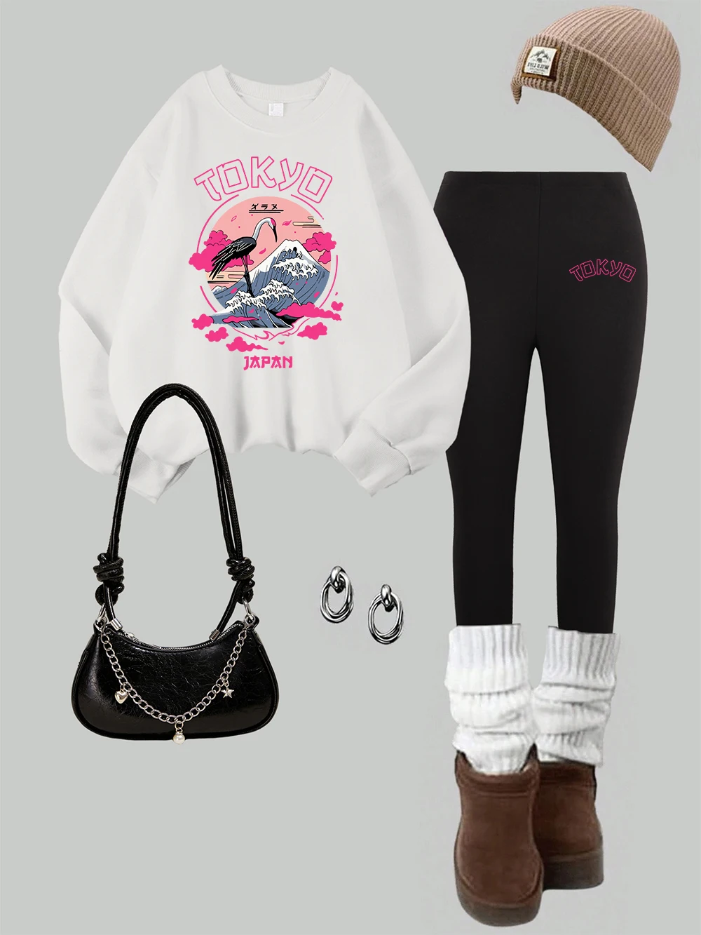 

Женский свитшот с принтом «Токио, Япония, журавль, волнистые», леггинсы, комплект, модные теплые флисовые штаны с капюшоном, осенняя женская одежда