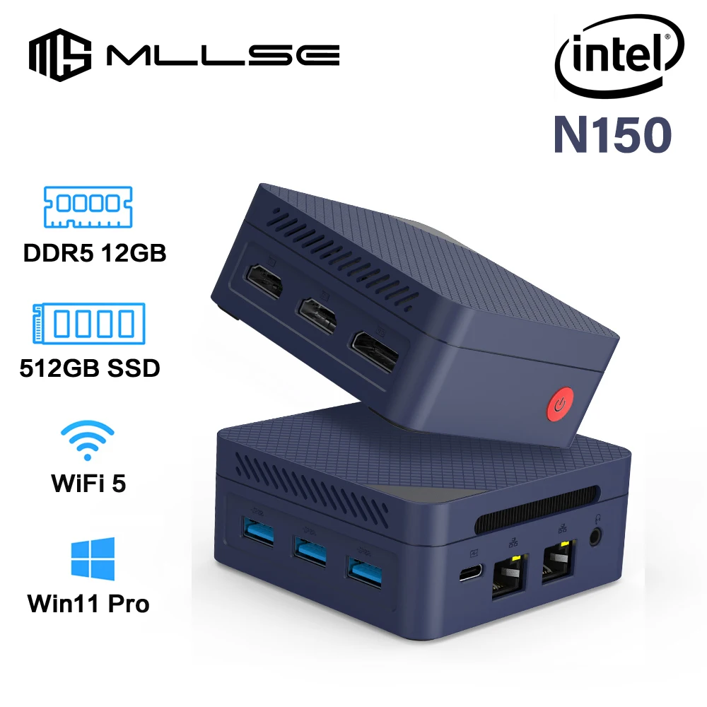 

MLLSE G2 Pro Mini PC Intel N150 (Turbo 3.6GHz) 12GB RAM 512GB ROM Windows 11 Pro Dual Band WiFi 5 BT5.2 Mini Computer PC Office