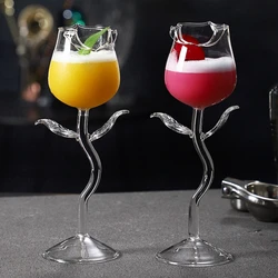 180ml Red Wine Goblet Cocktail Cup Clear Glasses Rose Shape Wine Glass with Clear Leaves Cocktail Glass Stemware for Lover Gifts