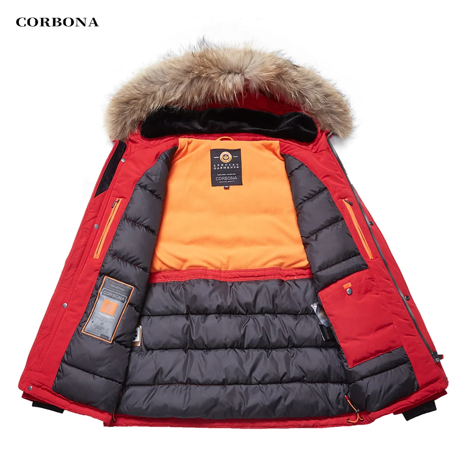 CORBONA-Parka de invierno para hombre, abrigo largo y cálido de gran tamaño con capucha de piel Real, chaquetas militares del Ejército, ropa de marca acolchada de lana, 2023