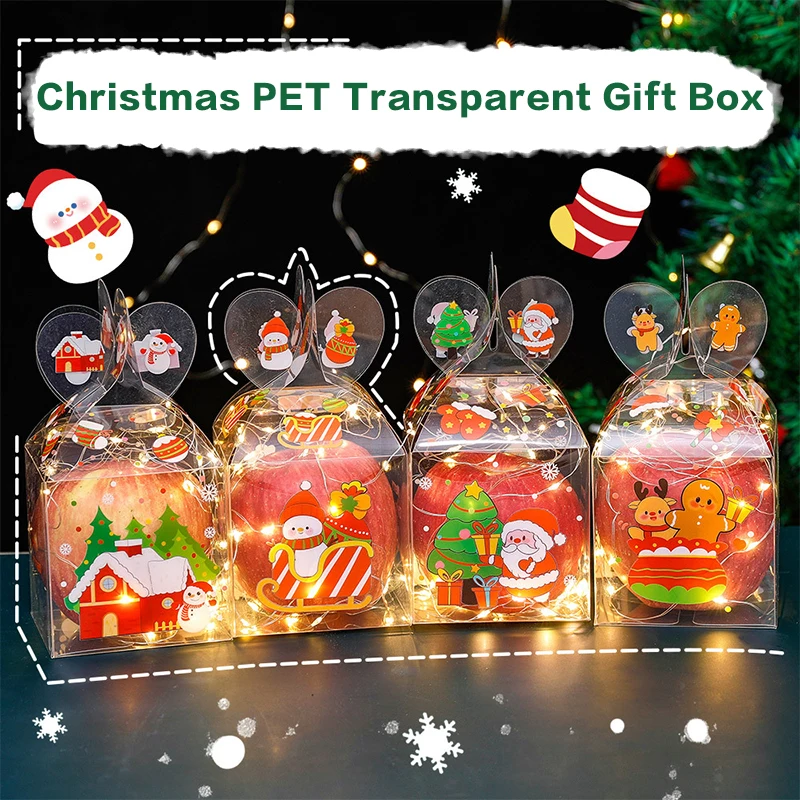 5Pcs Christmas PET Transparent Apple Box Cartoon Simple Christmas Fruit Boxes Children Christmas Eve Party Gift Candy Boxes