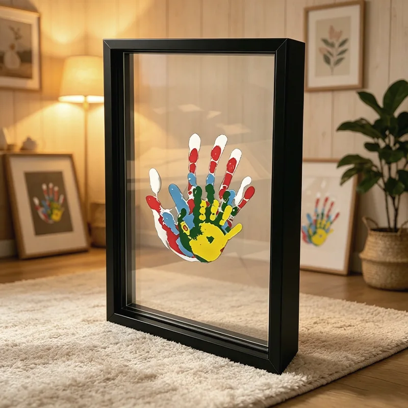 Simple DIY Parent-child Handprint Photo Frame for Couples, Wooden Crafts for Family and Household Use, Home Decor