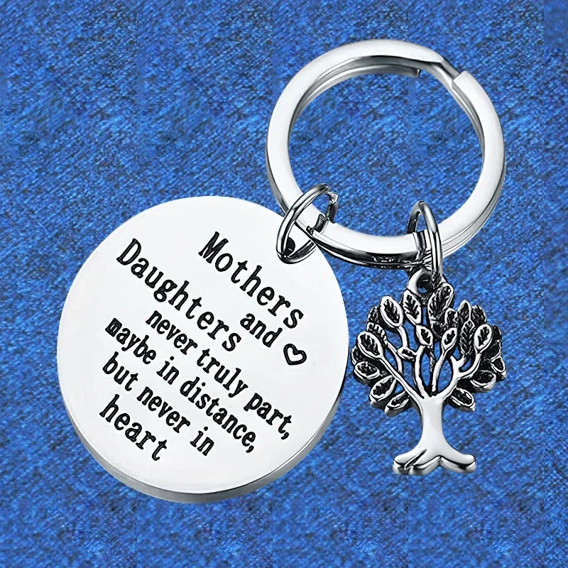 Mother Daughter Gift Keychain Pendant Metal Family Tree Key Chain Mothers and Daughters Never Truly Part, Maybe In Distance