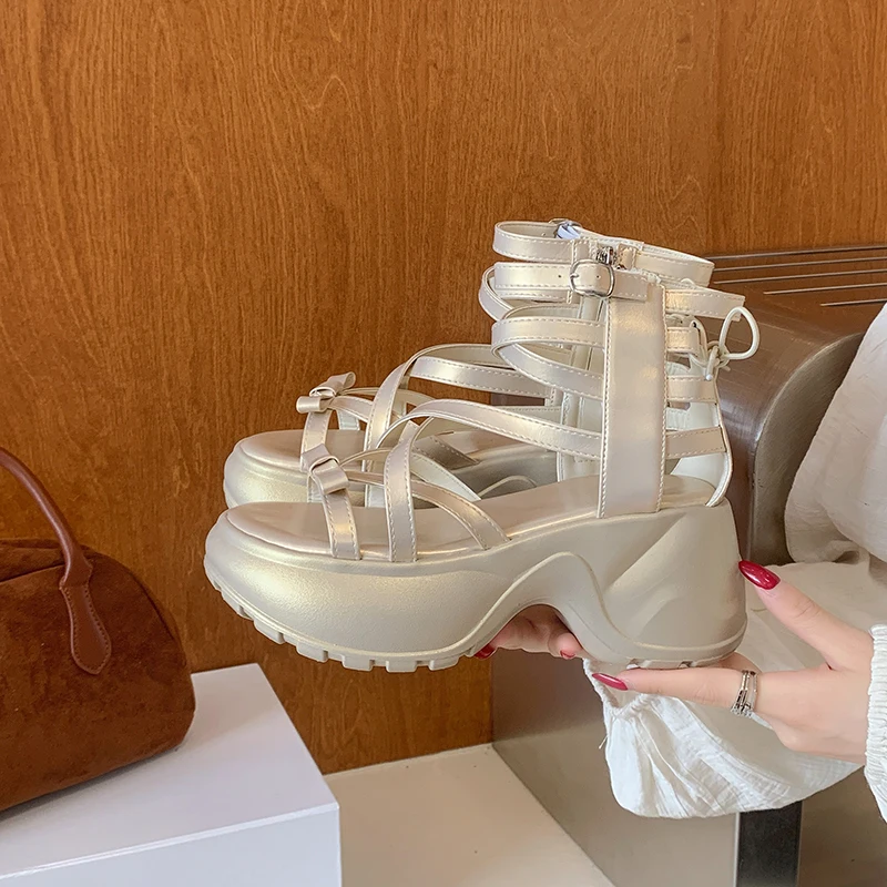 Women's Height-increasing Roman Sandals, 2026 New Summer Style, Thick-soled Open-toe Lace-up Versatile Sandals