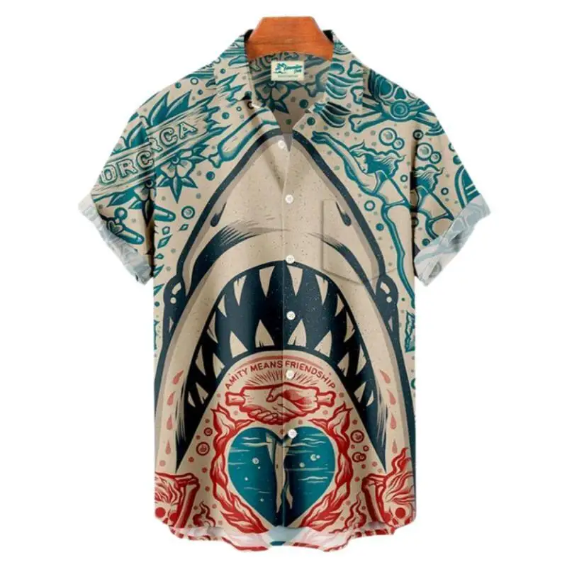 

Men's Ocean Shark Pattern Oversized Hawaiian Shirts Summer Original Fashion Theme Luxury Vintage Dazn Viking Harajuku Clothing