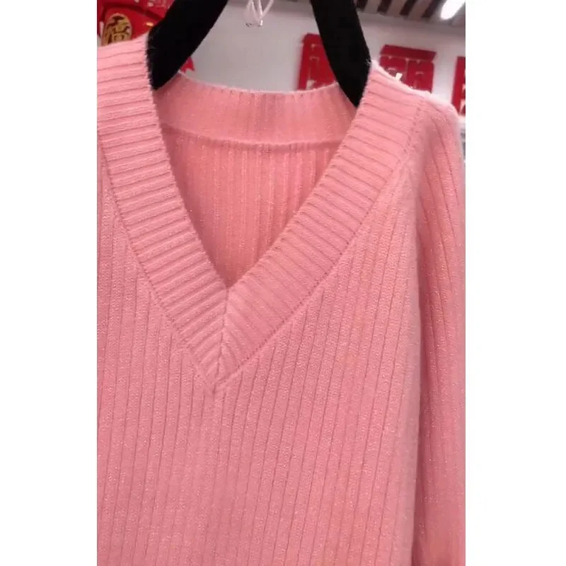 2025年 女性用 大きいサイズ 5XL ニットワンピース 秋 レディース ゆったり Vネック ニットドレス 韓国風 ハイエンド プルオーバー ニットワンピース