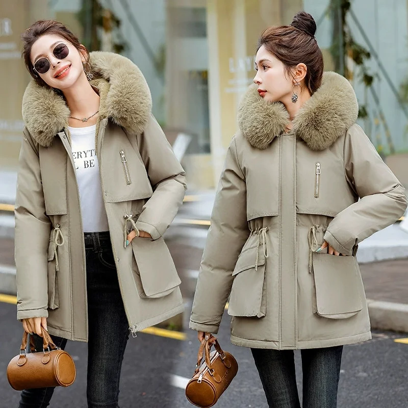 Frauen Parka Mode Langen Mantel Plüsch Futter Mit Kapuze Parkas Neue Winter Jacke Schlank mit Pelz Kragen Warme Schnee Tragen Gepolsterte Kleidung