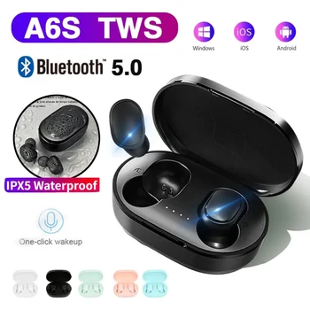 A6S TWS 블루투스 5.0 이어폰, 무선 헤드폰, 소음 감소, 하이파이 스테레오 이어버드, 샤오미 아이폰용 터치 컨트롤 헤드셋 